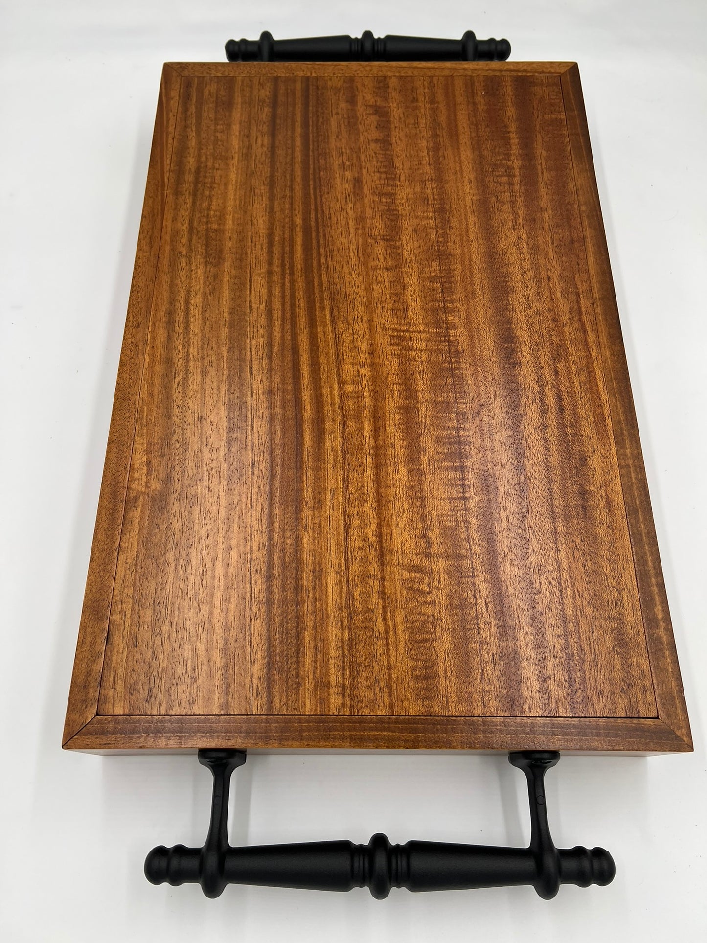 Mahogany serving tray with African Padauk and decorative wood inlaid