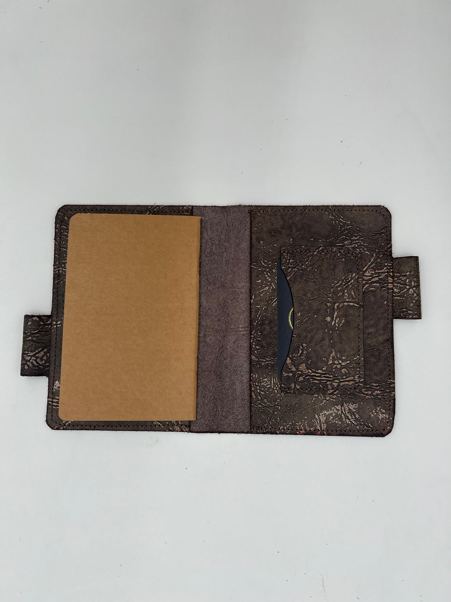 Handmade leather journal cover with card slot and pen holder