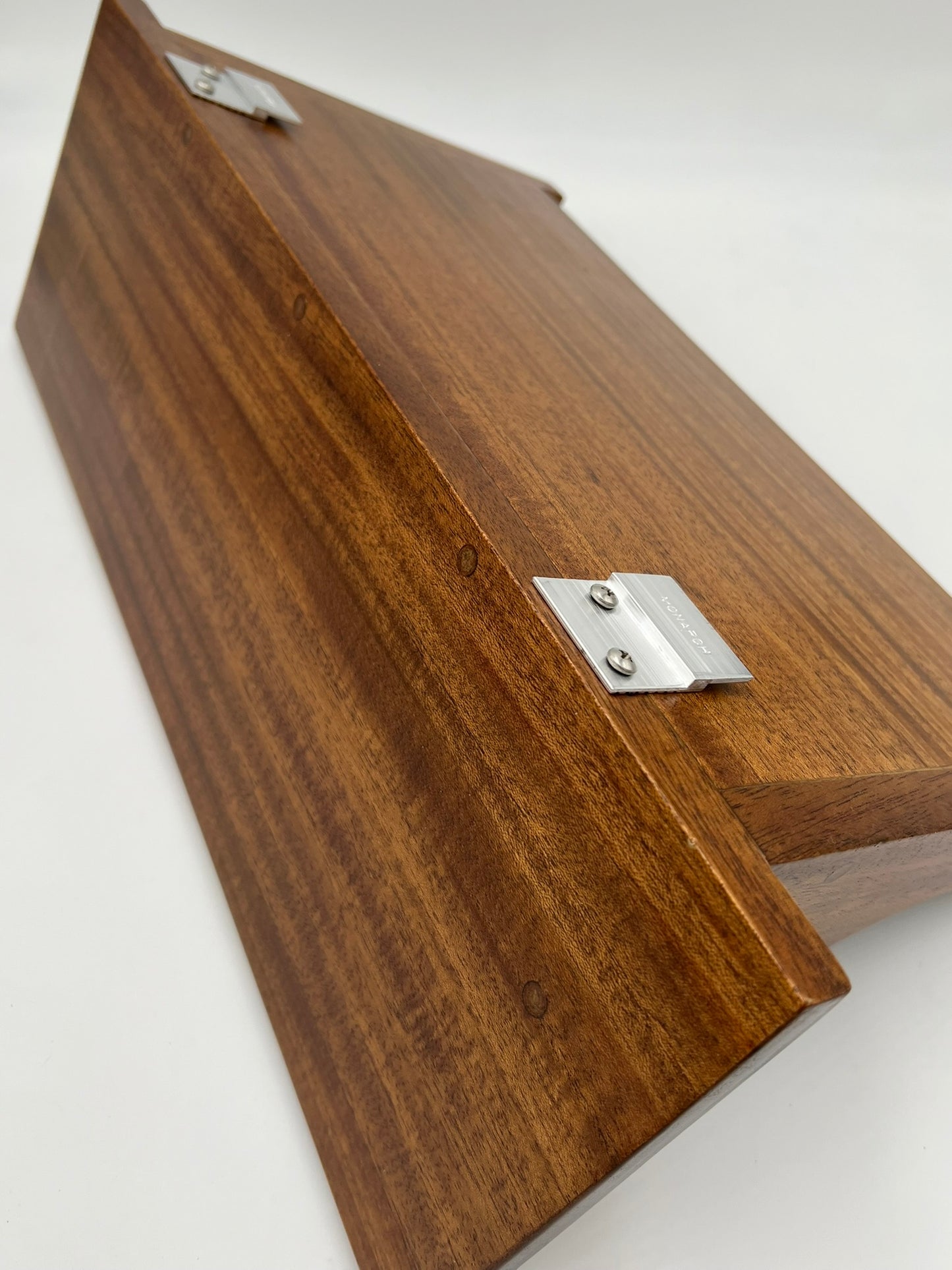 Mahogany key rack and shelf with decorative inlaid tiles