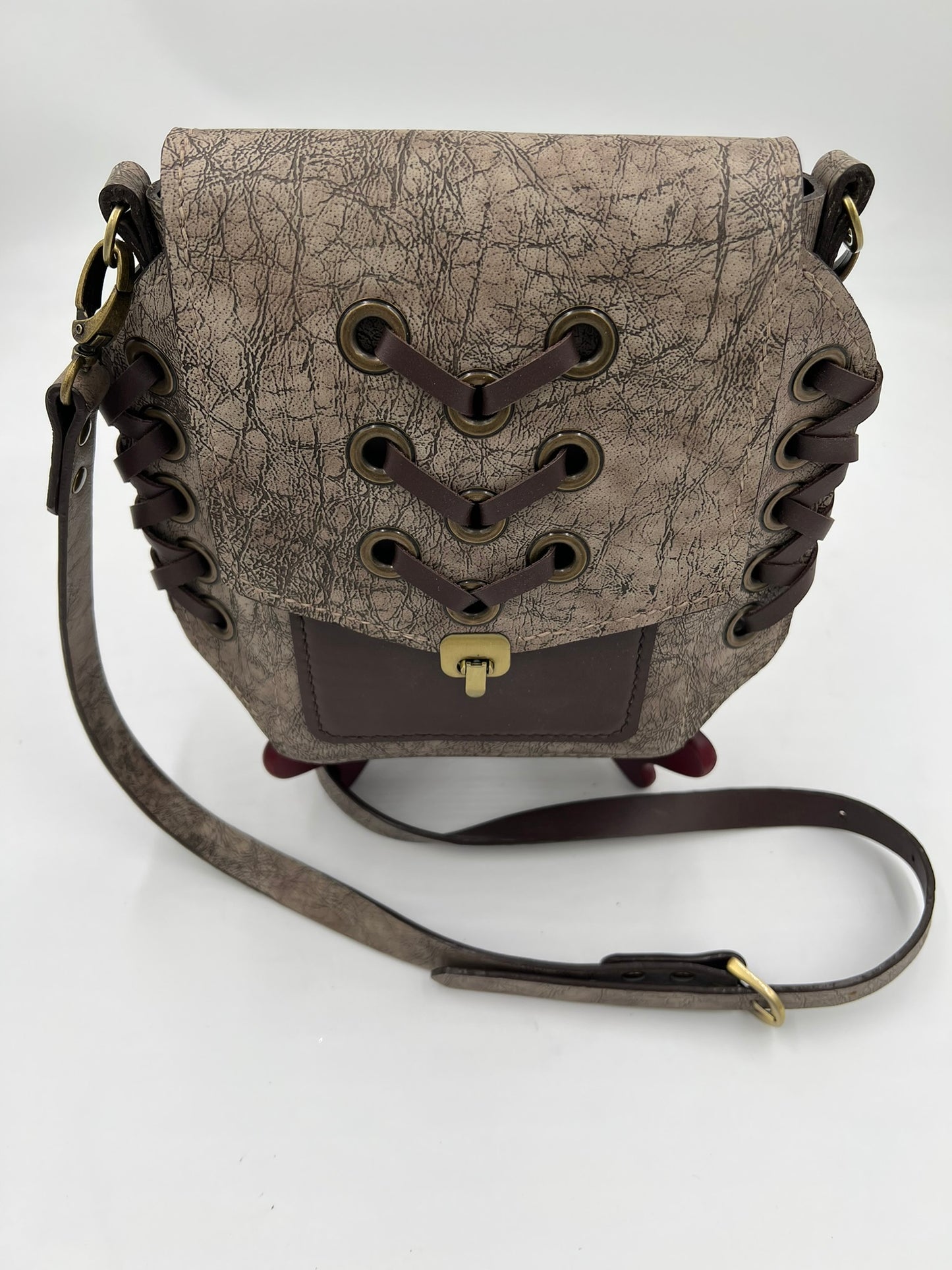 Leather Laced Bag with Adjustable Strap