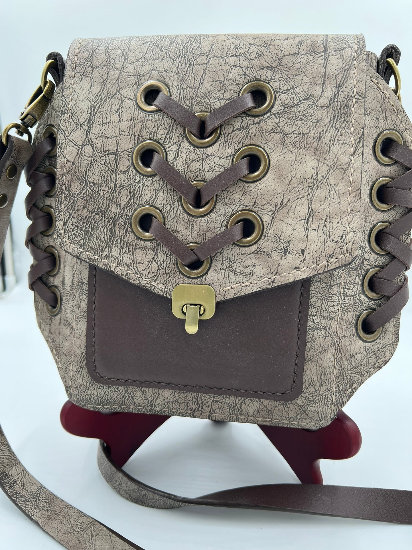 Leather Laced Bag with Adjustable Strap
