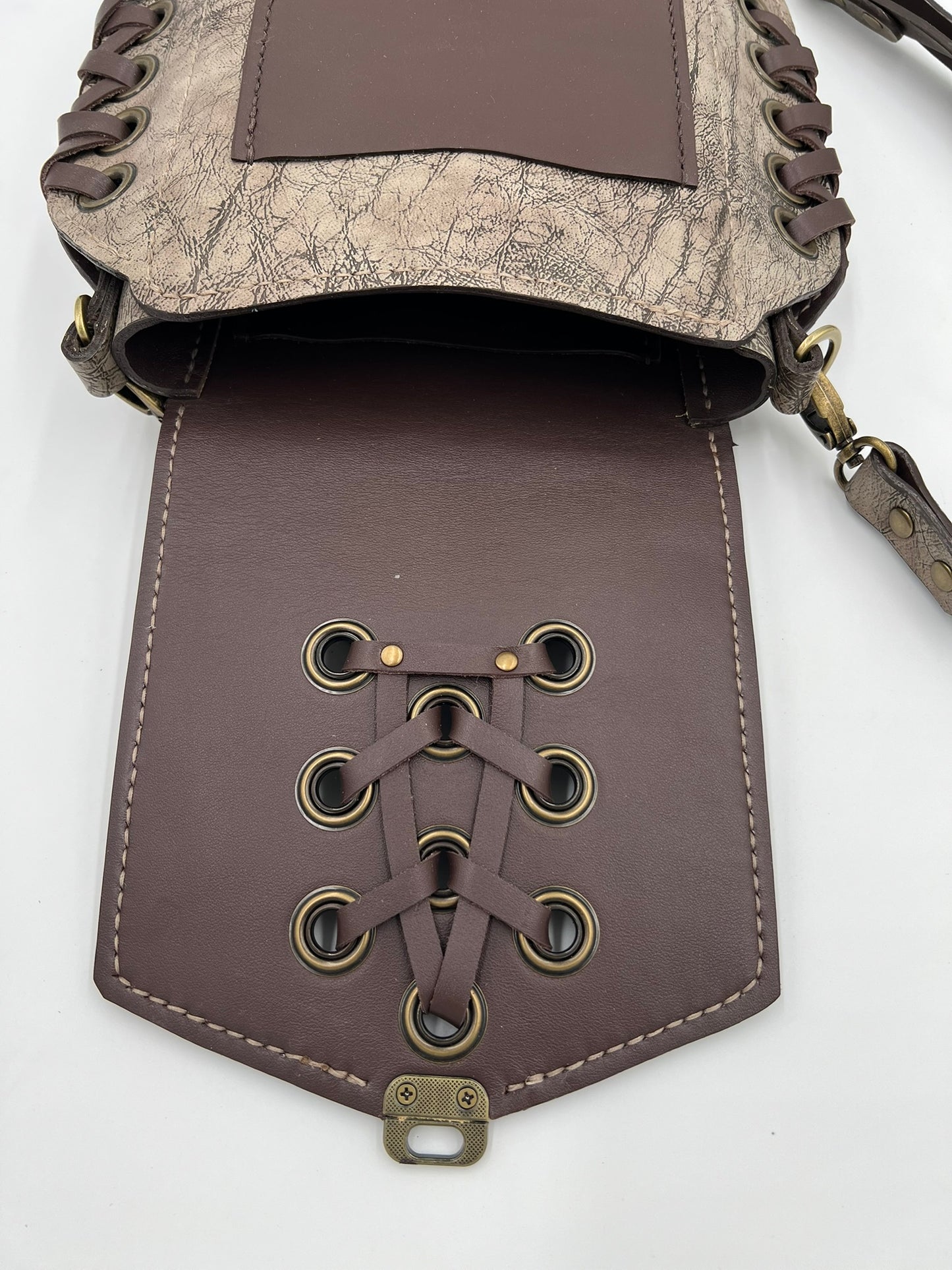 Leather Laced Bag with Adjustable Strap