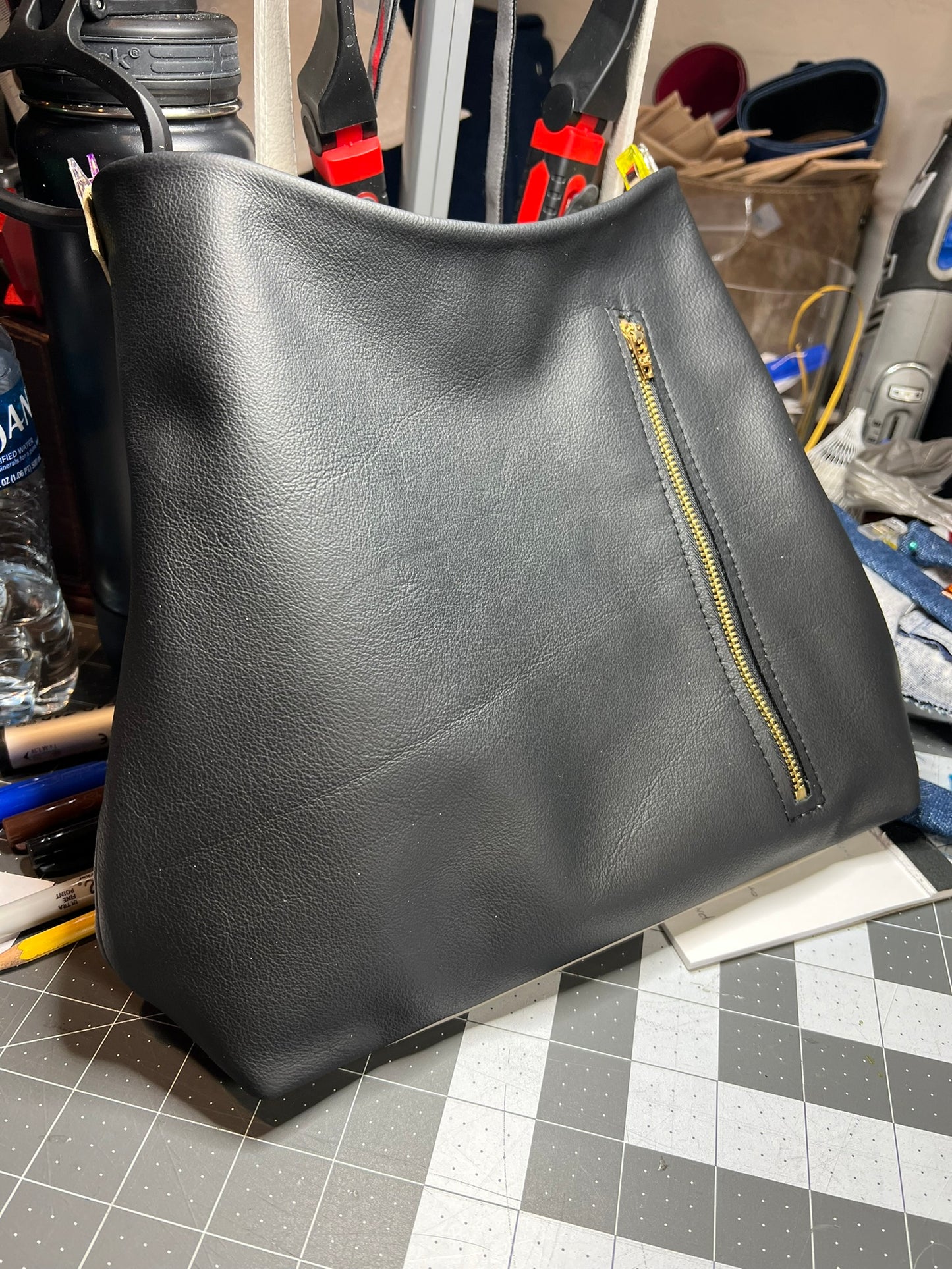 Black and beige leather shoulder or crossbody bag