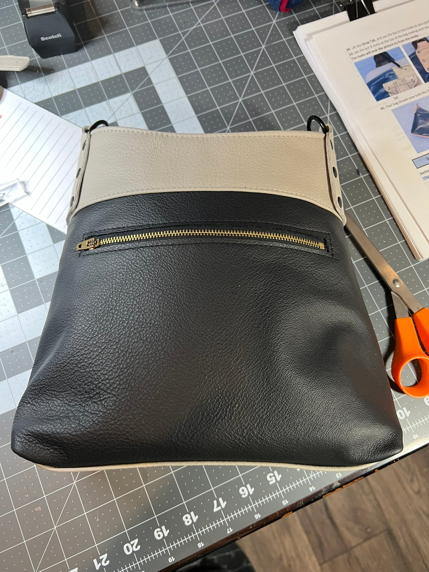 Black and beige leather shoulder or crossbody bag