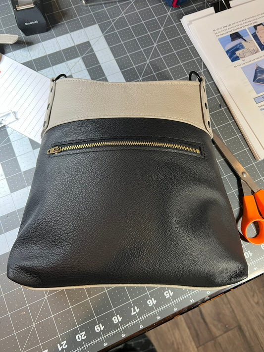 Black and beige leather shoulder or crossbody bag