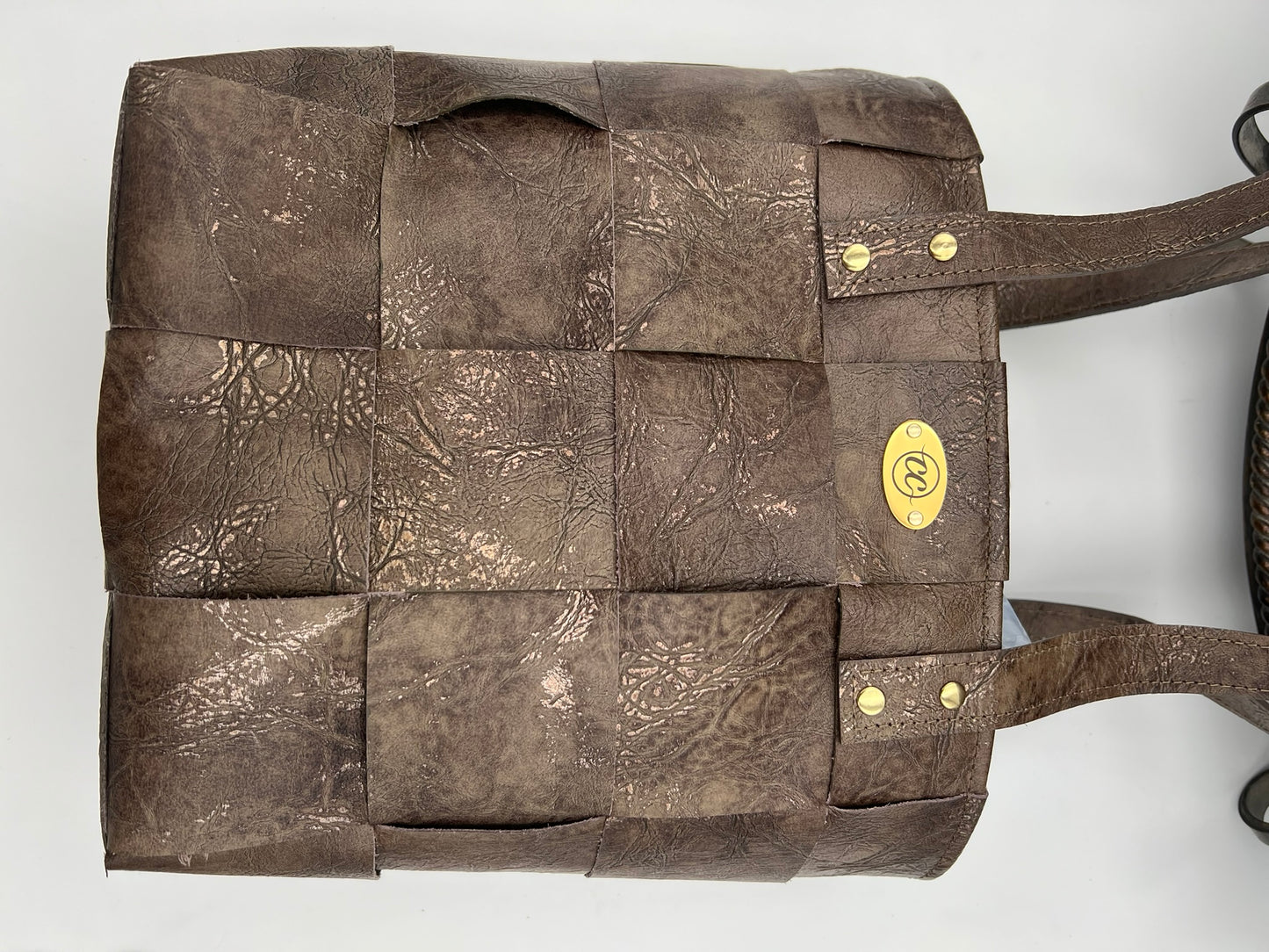 Woven embossed leather tote