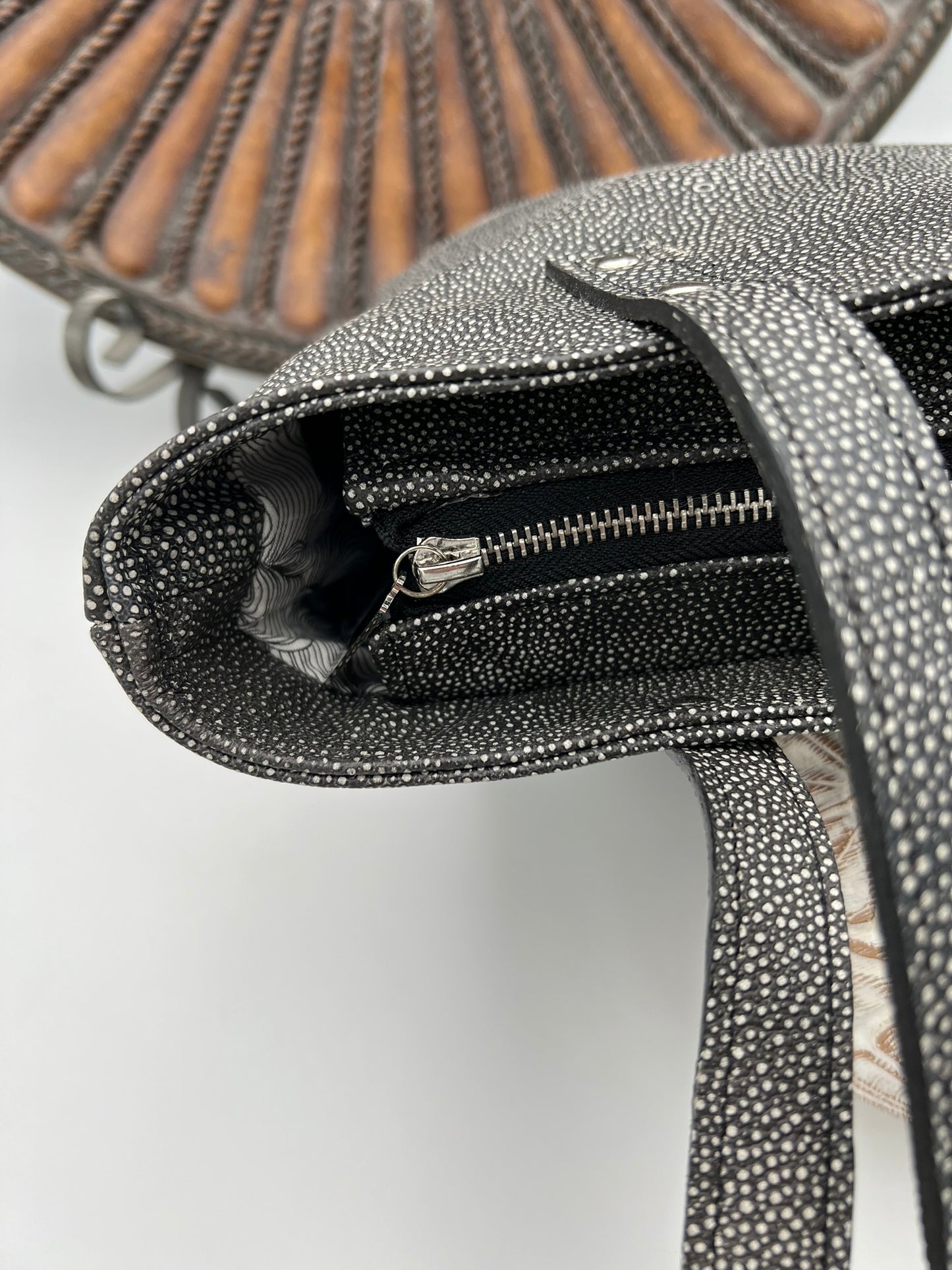 Tote made with shagreen textured leather