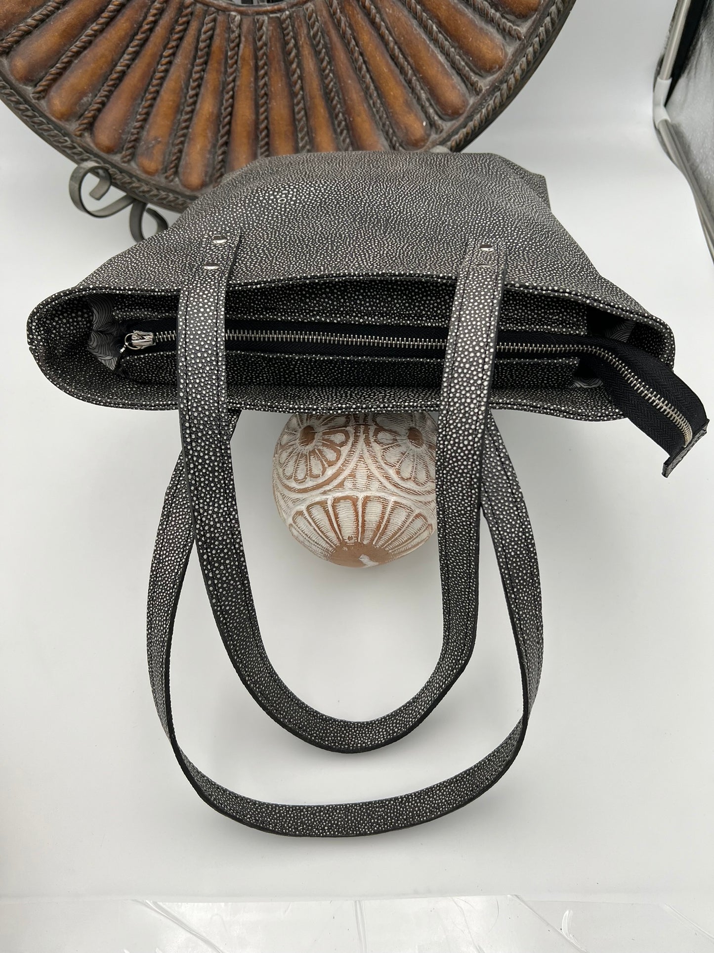 Tote made with shagreen textured leather