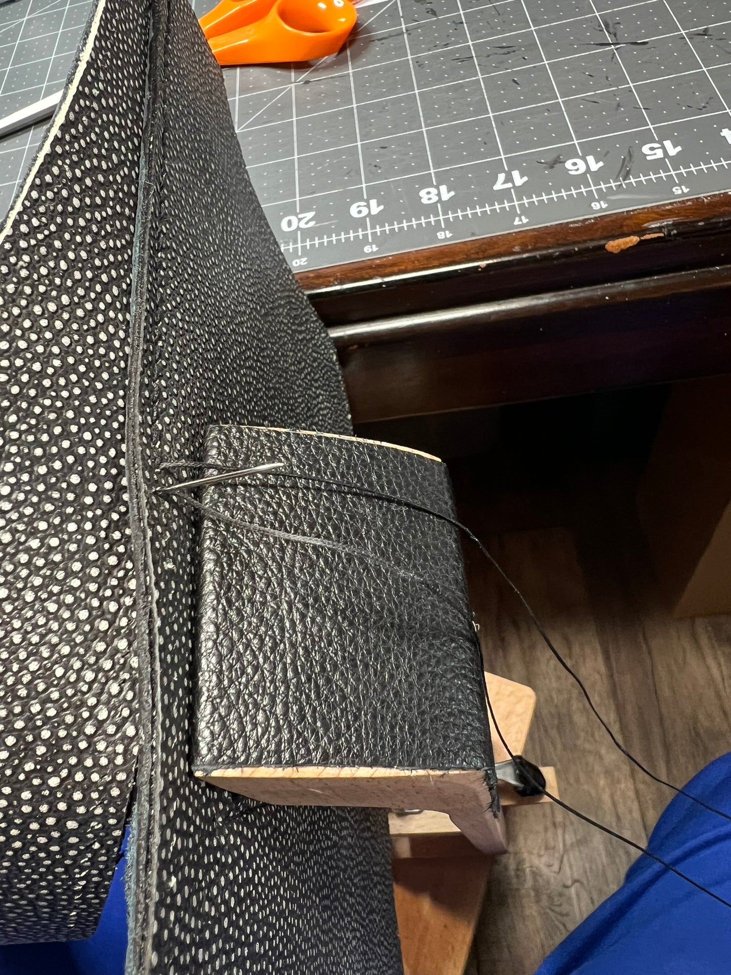 Tote made with shagreen textured leather