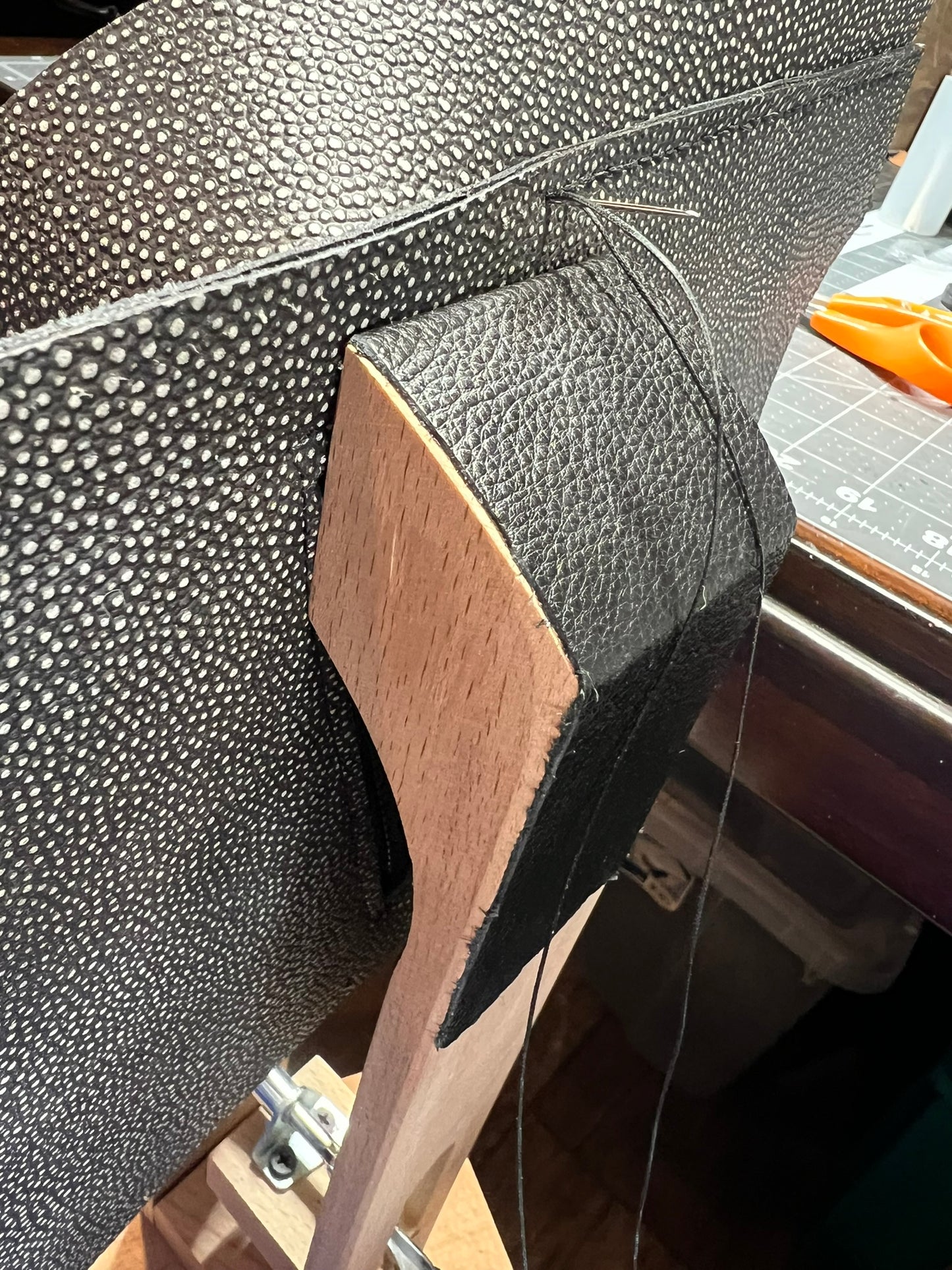 Tote made with shagreen textured leather