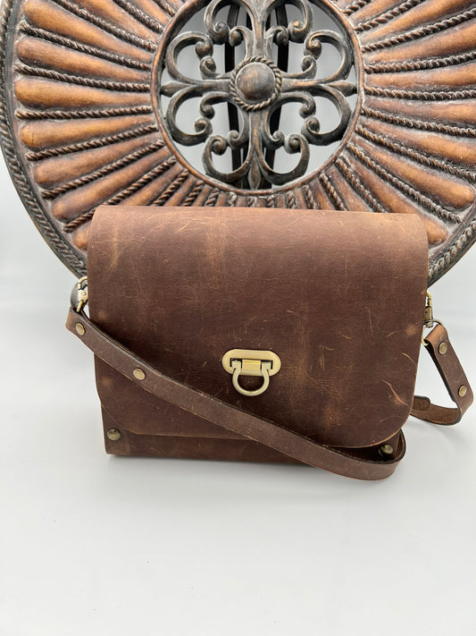 Poplar and crazy horse leather crossbody bag