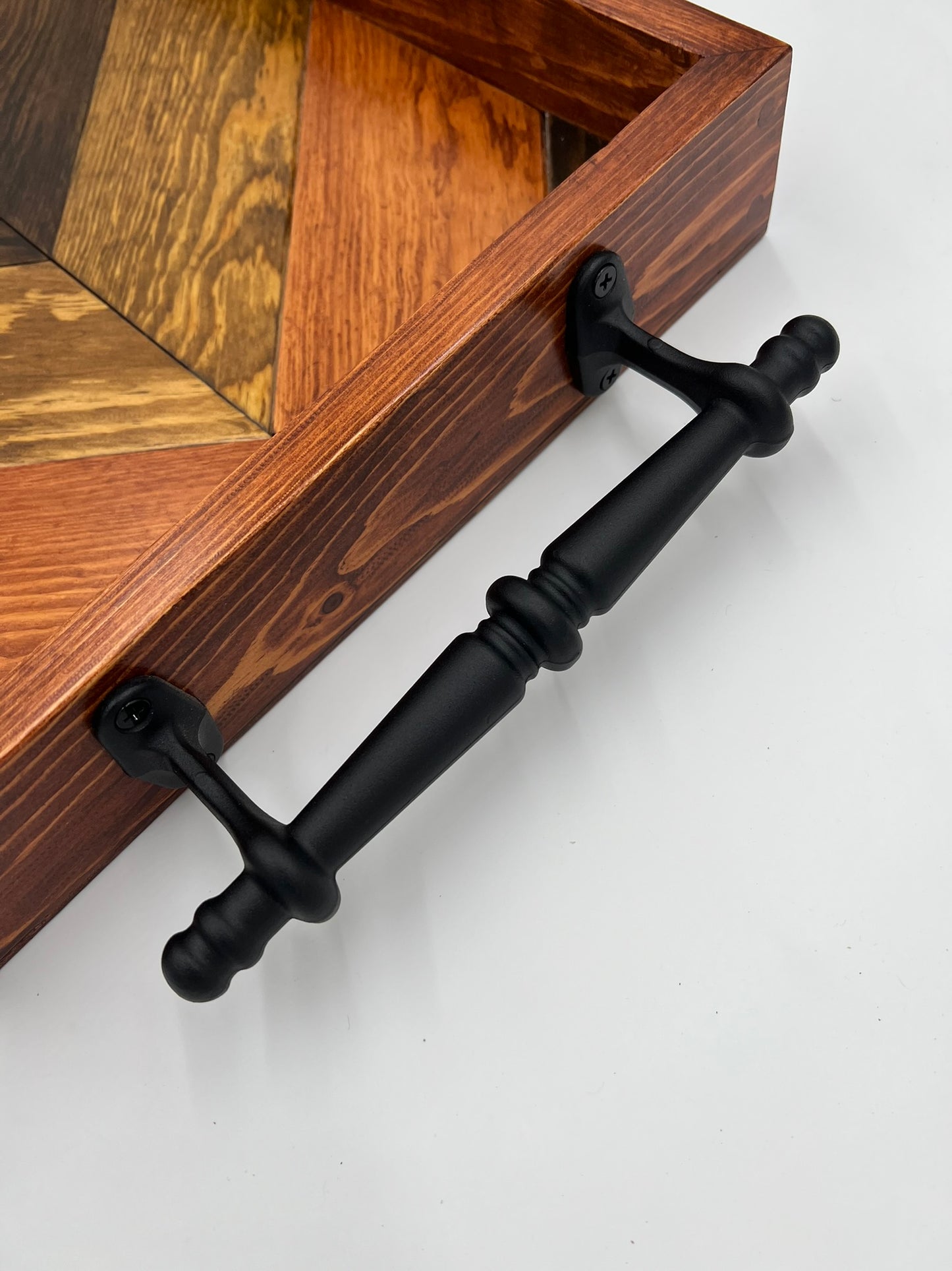 Solid pine serving tray diagonally styled with multiple colors