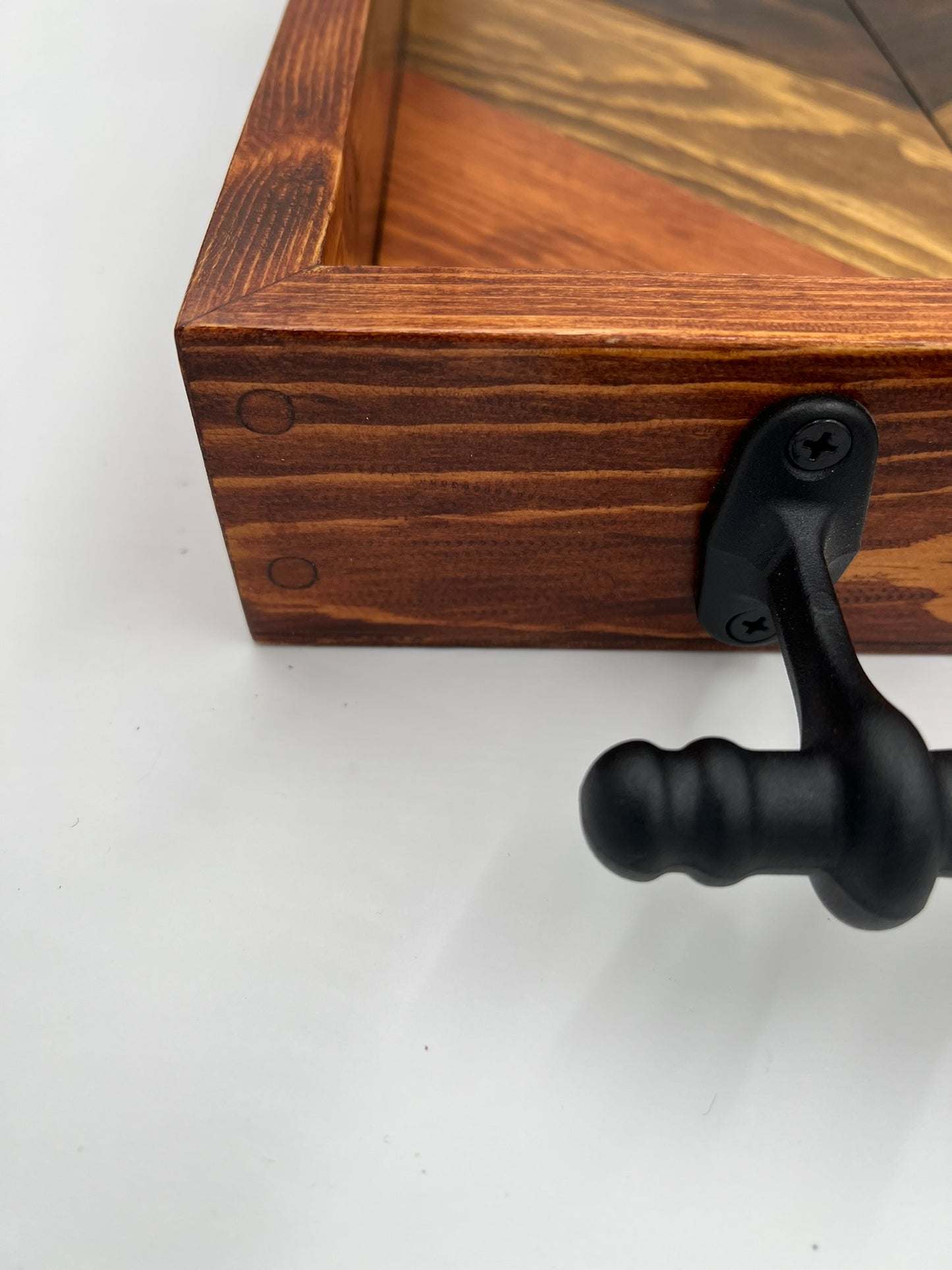 Solid pine serving tray diagonally styled with multiple colors