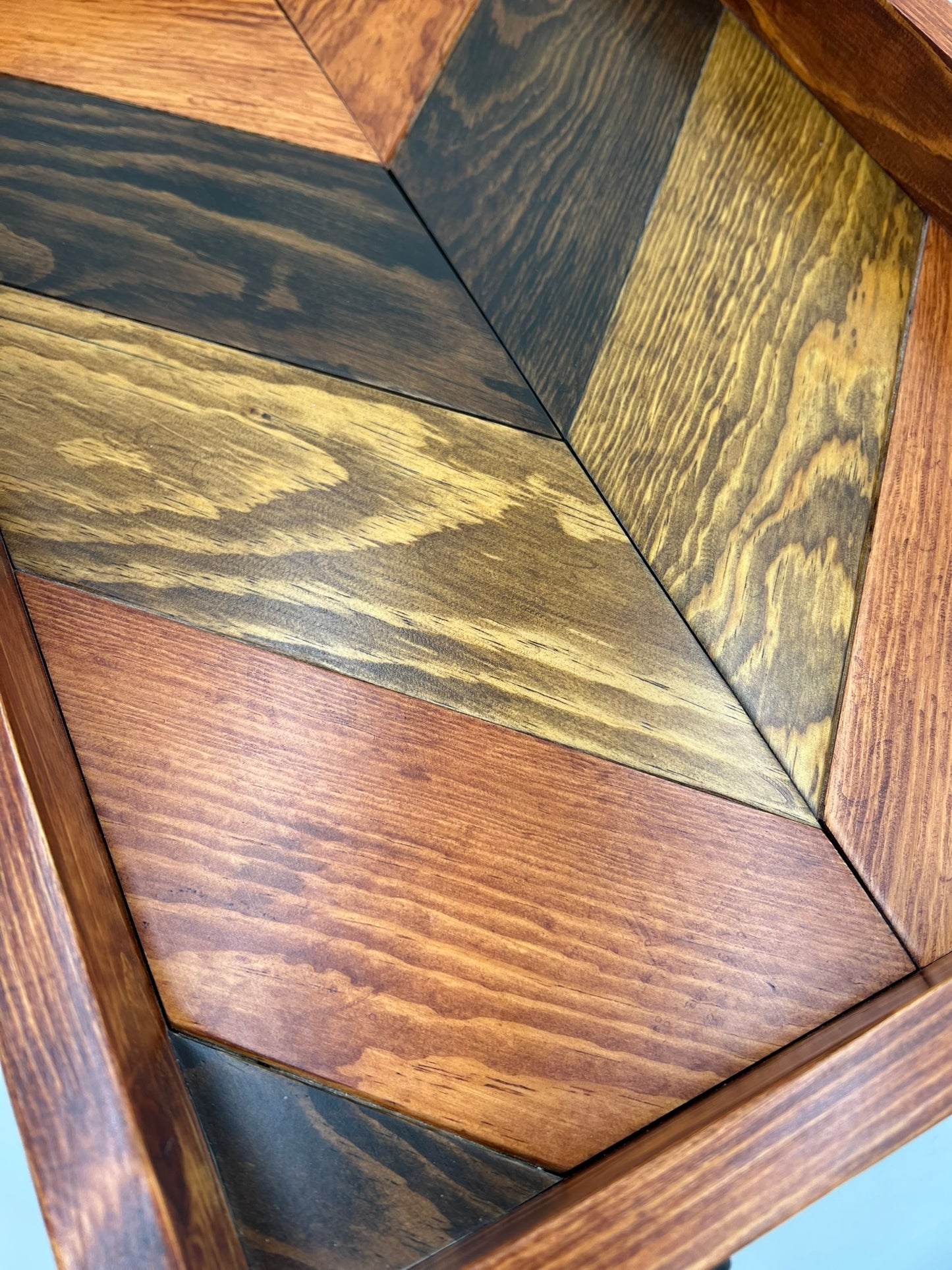 Solid pine serving tray diagonally styled with multiple colors